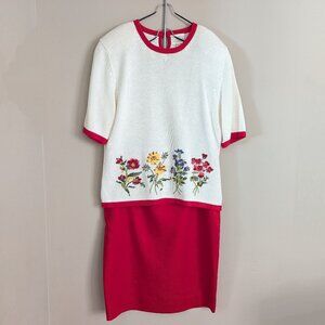 VTG Set: Susan Bristol Women’s  Embroidered  Knit Blouse and Linen Skirt Size L